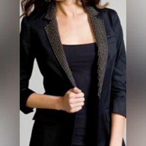 Express Studded Boyfriend Blazer Jacket Black Embellished Metal Hardware
